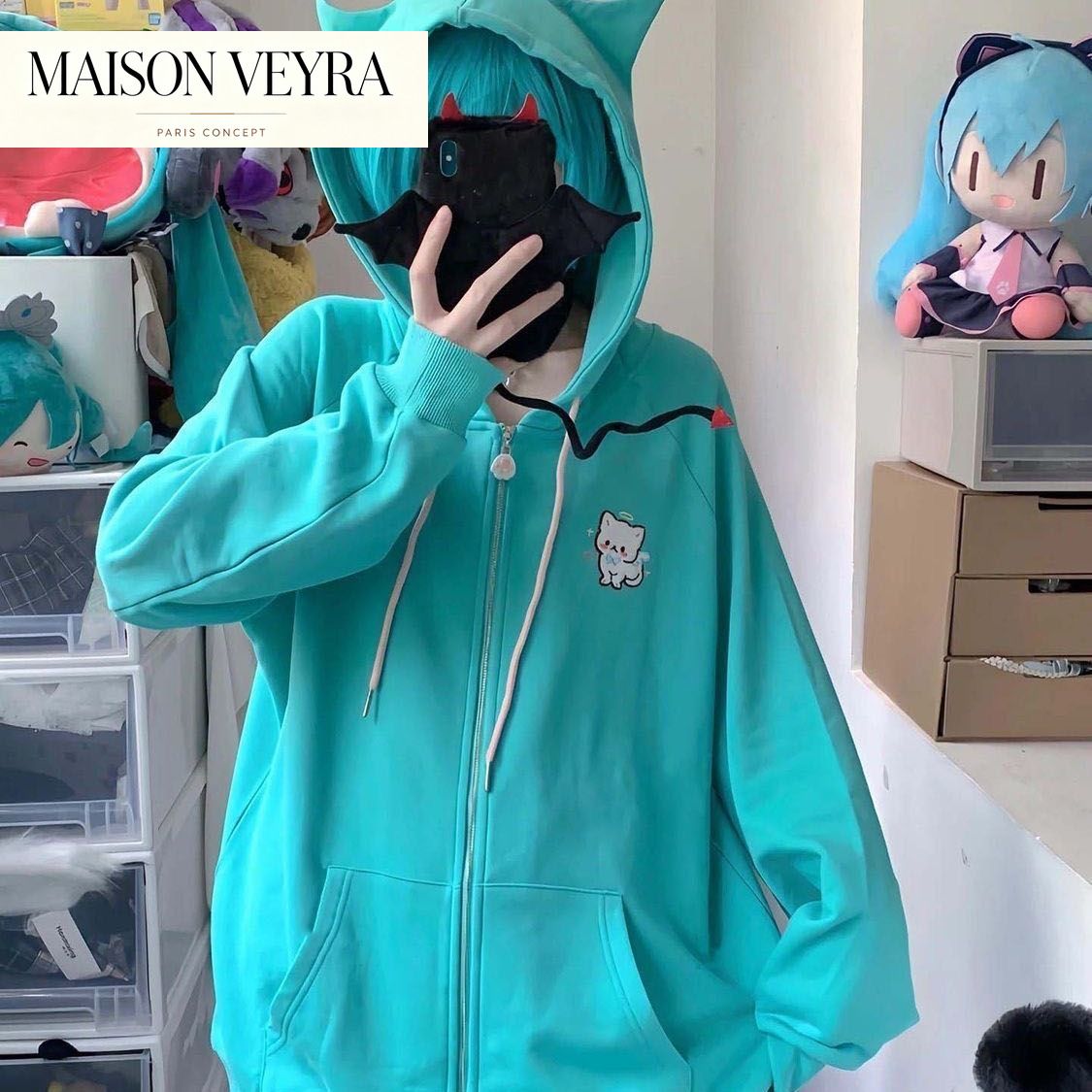 Cartoon Cats Embroidery Zipper - Streetwear Brand Y2K recension och pris