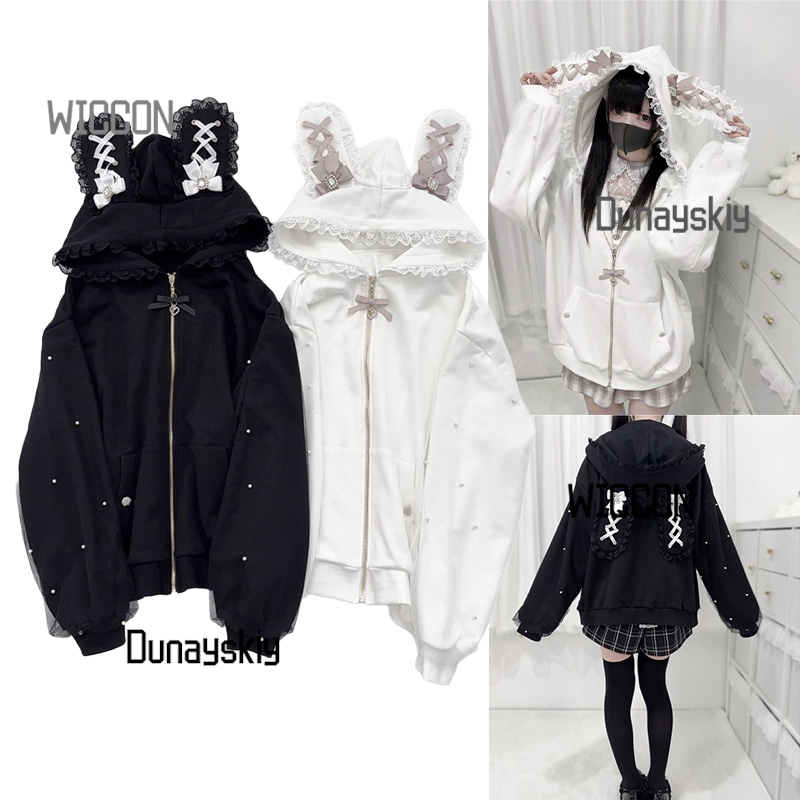 Jirai Kei Japanese Bunny Hoodi - Streetwear Brand Y2K recension och pris