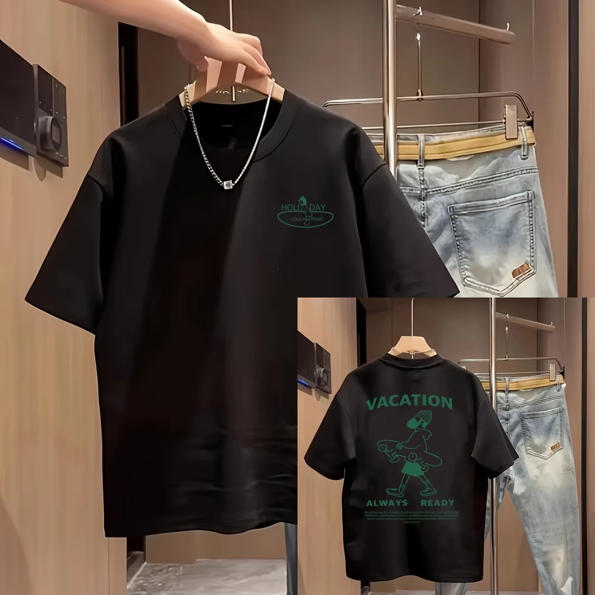Figure & Slogan Print Casual T - Streetwear Brand Slogans recension och pris